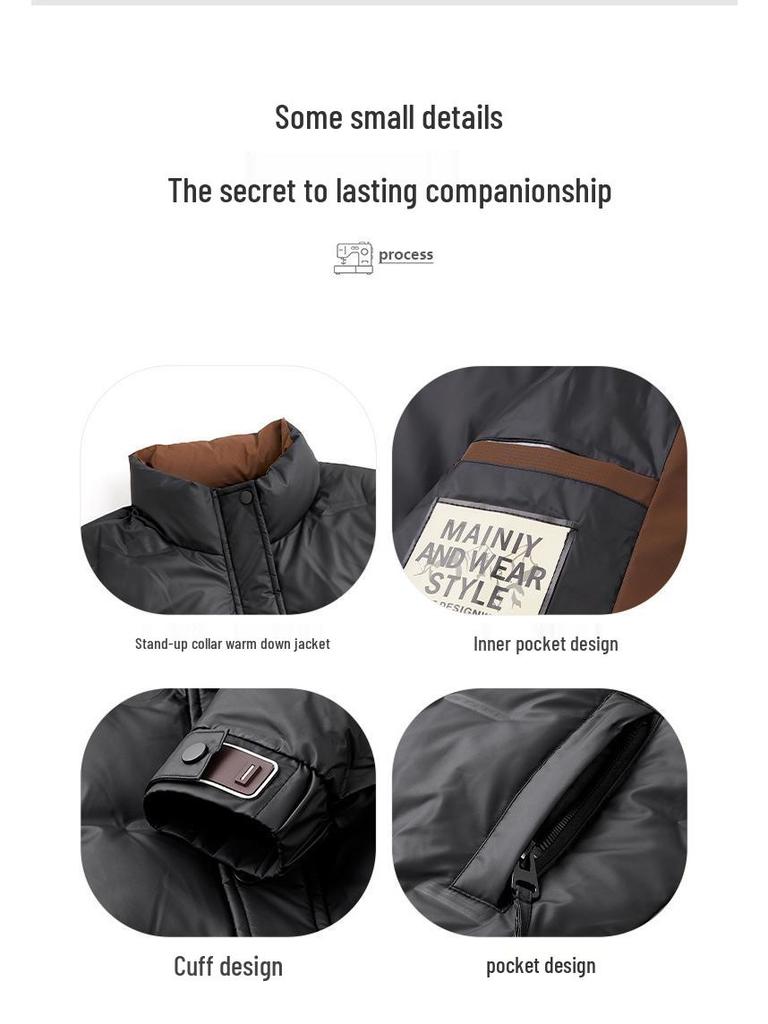 Men's Winter 2025 Trendy Stand-up Collar Down Jacket - Warm, Waterproof, Fashion Outerwear