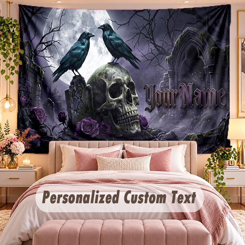 Skull Gothic (171) Theme Wall Tapestry Customized With Name Text Personalized Hanging Tapestry For Bedroom Living Room Decor