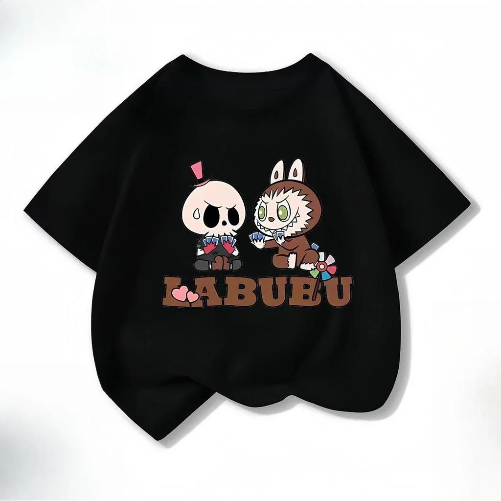 Sommer Søt Labubu Tegneserie Print Barn T-skjorte Kawaii Topp Barn Tee Gutter Jenter T-skjorte Morsomme Klær