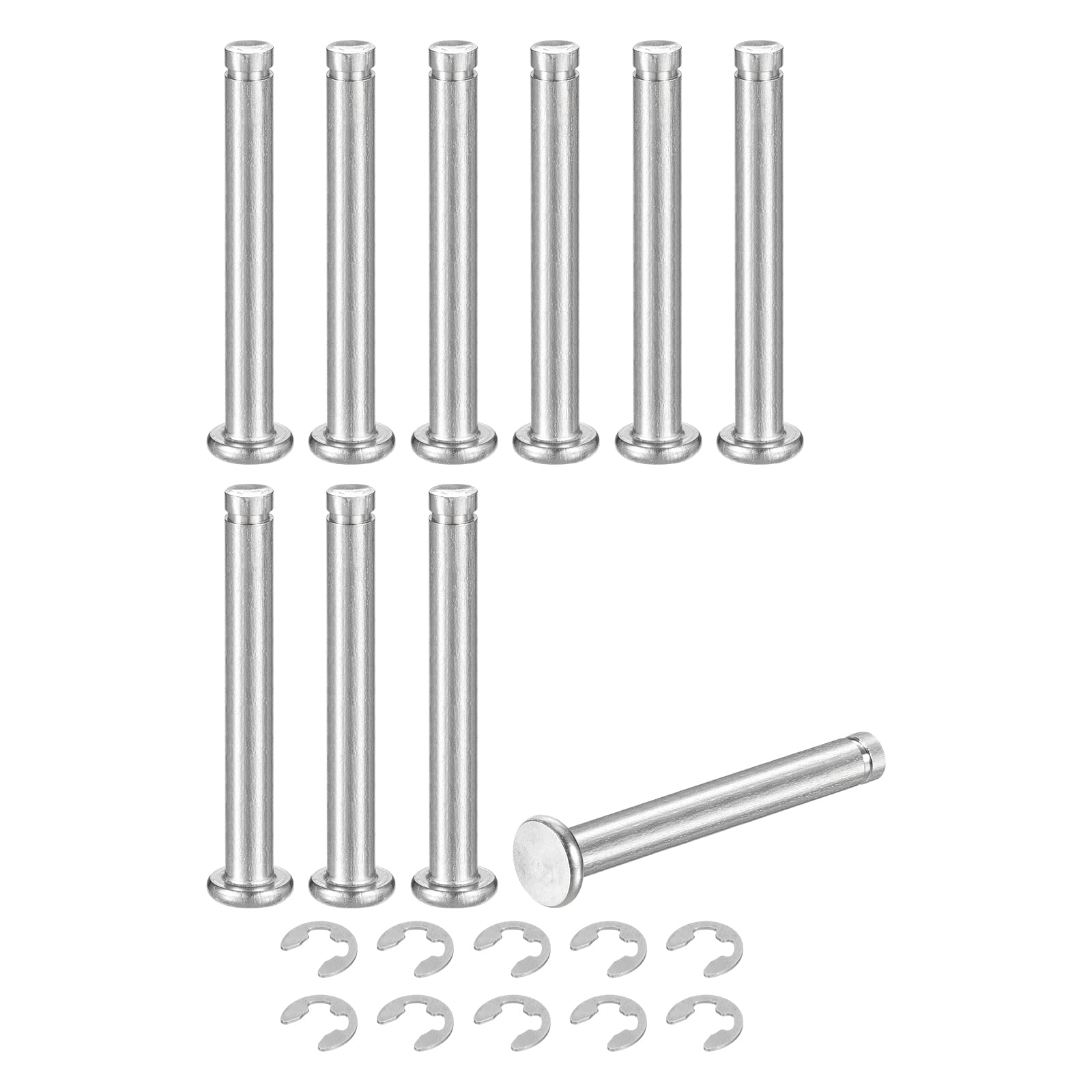 

uxcell 10 Sets M5x40mm 304 Stainless Steel Cylindrical Axis Snap Ring Position Pin Flat срібний