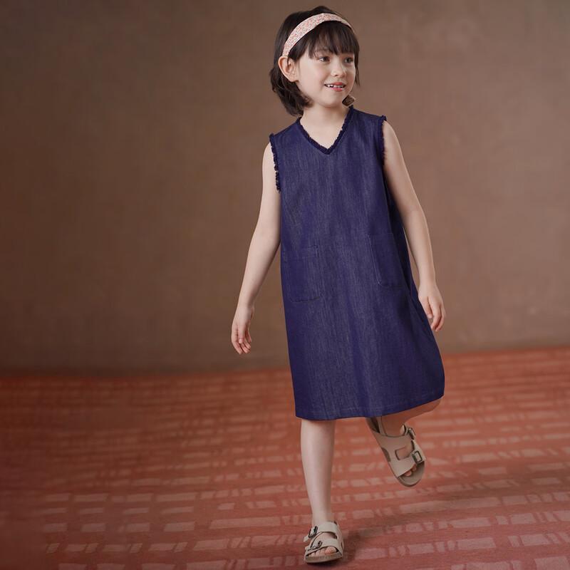 Hacikis Girls' Summer Vintage Denim V-Neck A-Line Midi Dress
