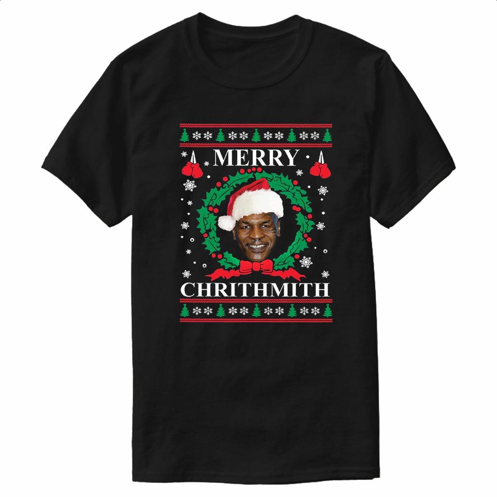 Mike Tyson Merry Chrithmith Christmas Hat Xmas Gift TShirt New 100 Cotton ONeck Short Sleeve Casual Mens Tshirt Size S3XL