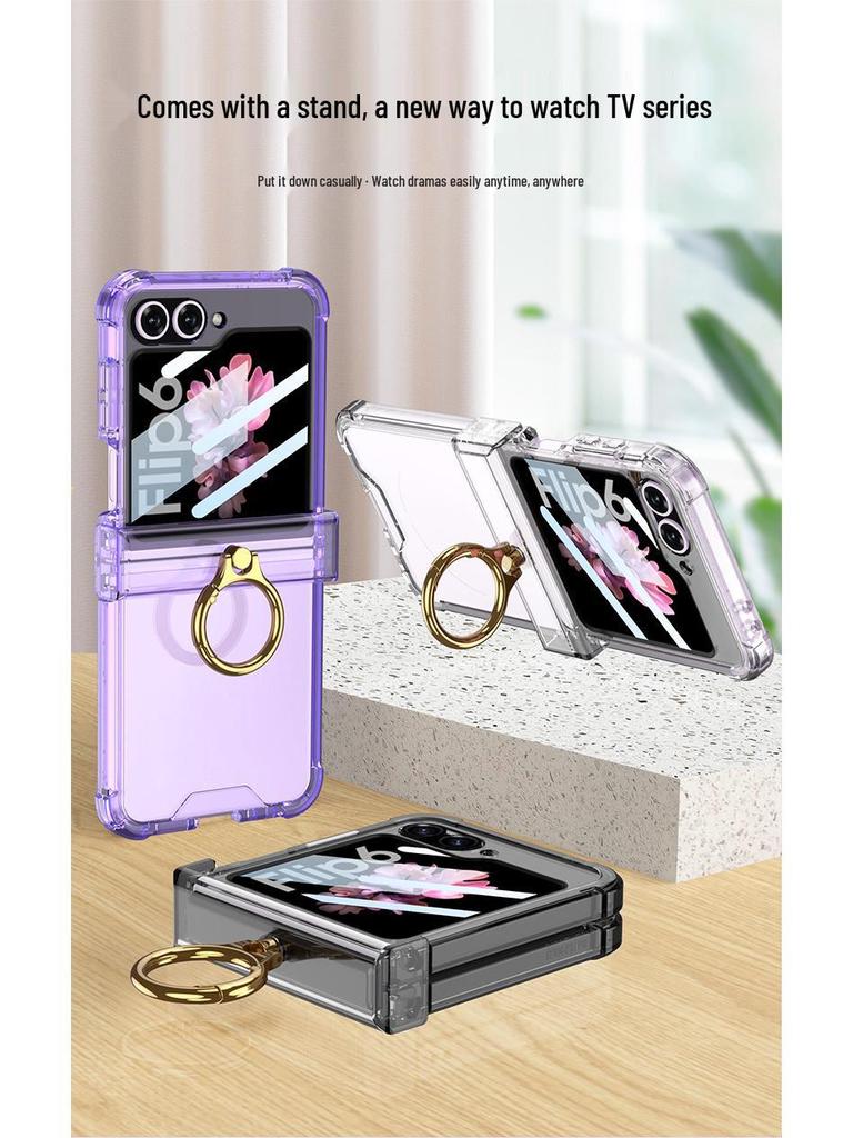 Samsung ZFlip6 Clear Case with Airbag Ring & Hinge Protection - Unisex and Fashionable Anti-Fall Design