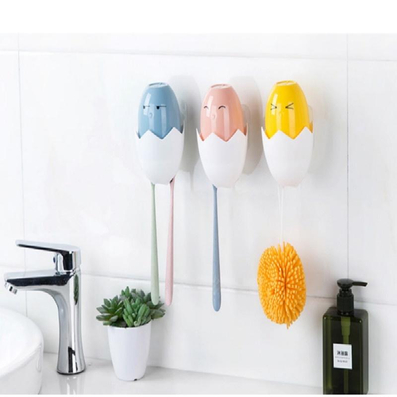 Cartoon Cute Chick Toothbrush Holder Family Toothbrush Organizer Wall Suction Cup Bathroom Set Accessories