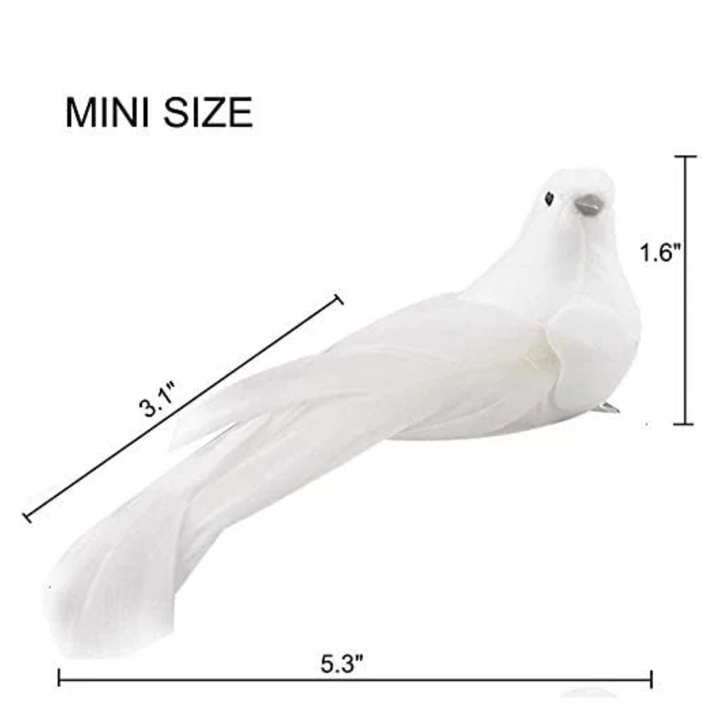 12 Pcs Fake Doves Birds Christmas Tree Ornaments Artificial White Doves with Clip Simulated Foam Feather Long Tail Doves