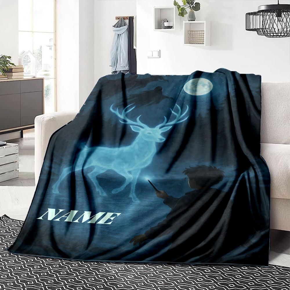 Custom Name Hogwarts Crest blanket for Couch & Bed, Plush Cozy Fuzzy Blanket Super Soft & Warm Blankets for Fall and Winter. 0908112