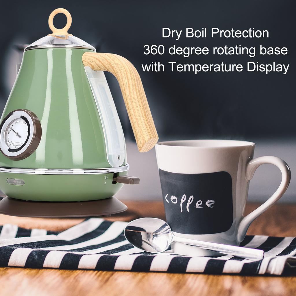 1.7L Electric Kettle Retro Wood Grain Dry Boil   Home Electric Kettle with Temperature Display