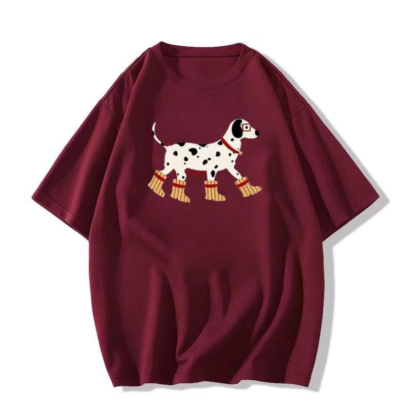 

Отаку Футболка с коротким рукавом с далматинским принтом - Милый и универсальный дизайн для пар M High Quality вино красного