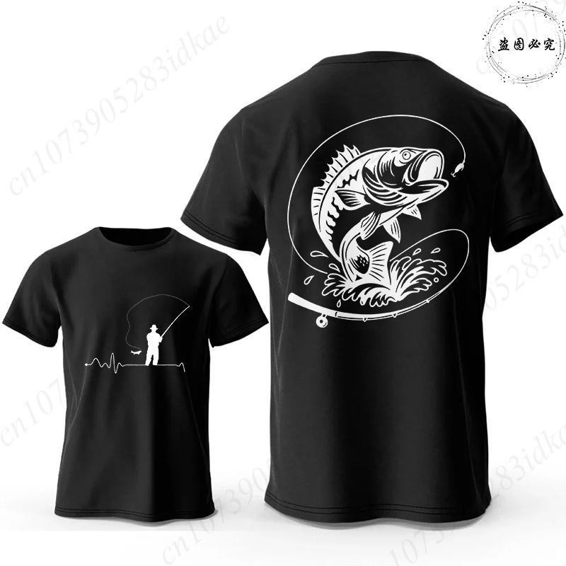 T-shirt per Amanti della Pesca da Uomo Cuore da Pescatore Stampa Pesce Persico Grafiche Magliette Casual a Manica Corta Abbigliamento Maschile Oversize