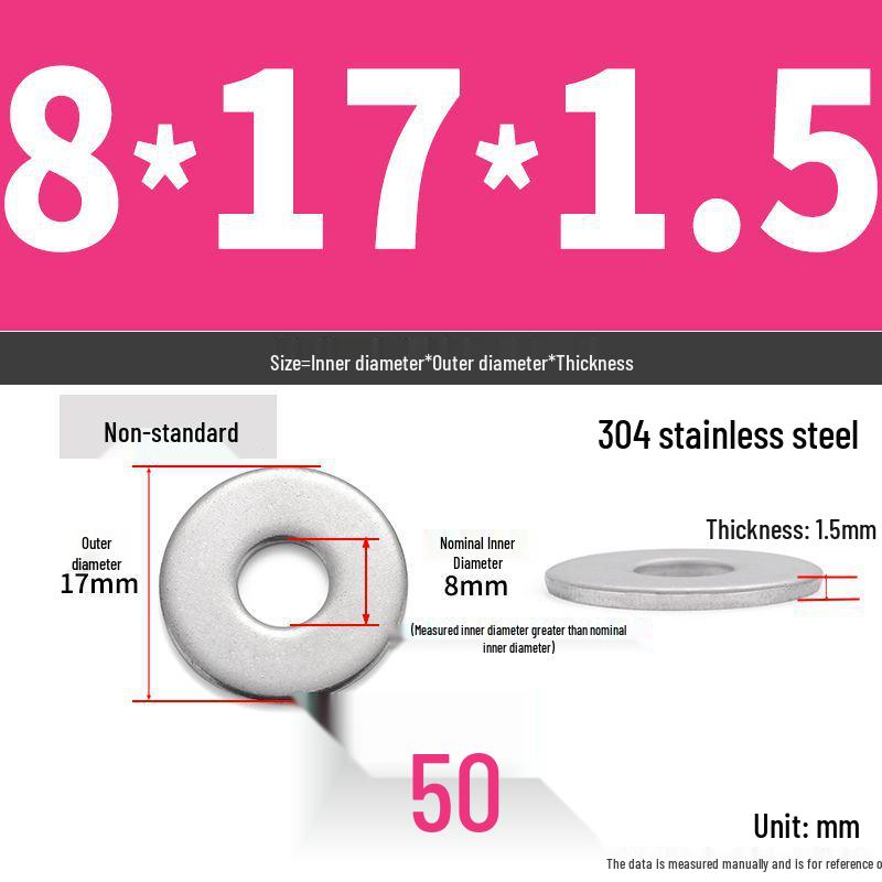 304 Stainless Steel Enlarged Flat Washer Ring (Sizes: M1.6-M22)