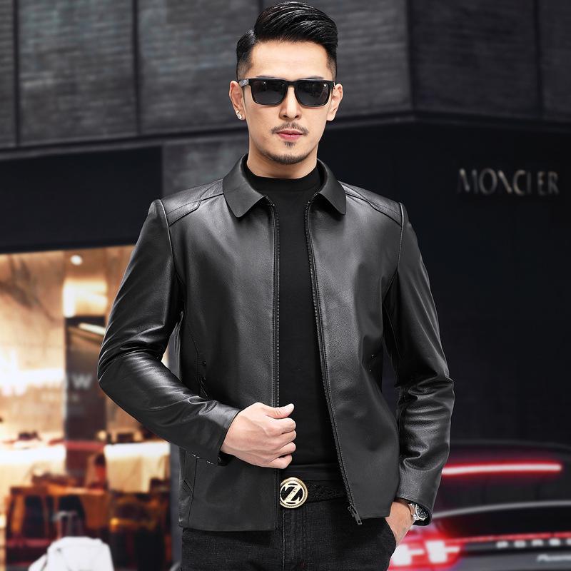 Autumn and Winter New Men's Business Casual Leather Jacket Lapel Jacket Cowhide Jacket Genuine Leather Leather Jacket for Men