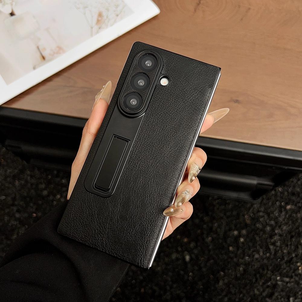 Samsung Galaxy Z Fold 7 6 5 4 3 Zfold6 Pu Leather Invisible Bracket Holder Cover Z Fold7 5G Luxury Suede Pattern Phone Case