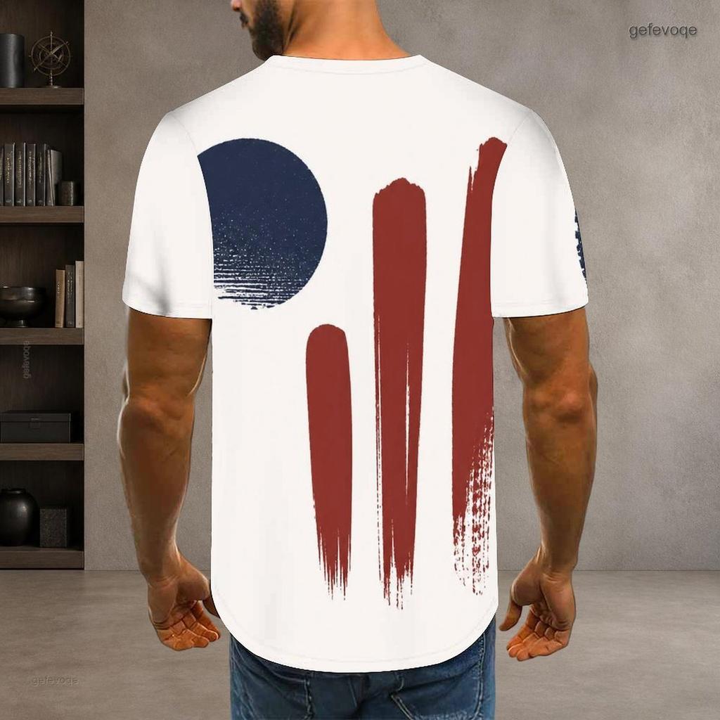 Men Plus Size Round Neck Short Sleeve American Flag Printed Casual T Shirt