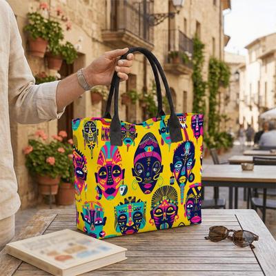  African Tribal Mask Print Tote Bag Fashion Casual Large Capacity Portable Daily Shoulder Handbag for Women