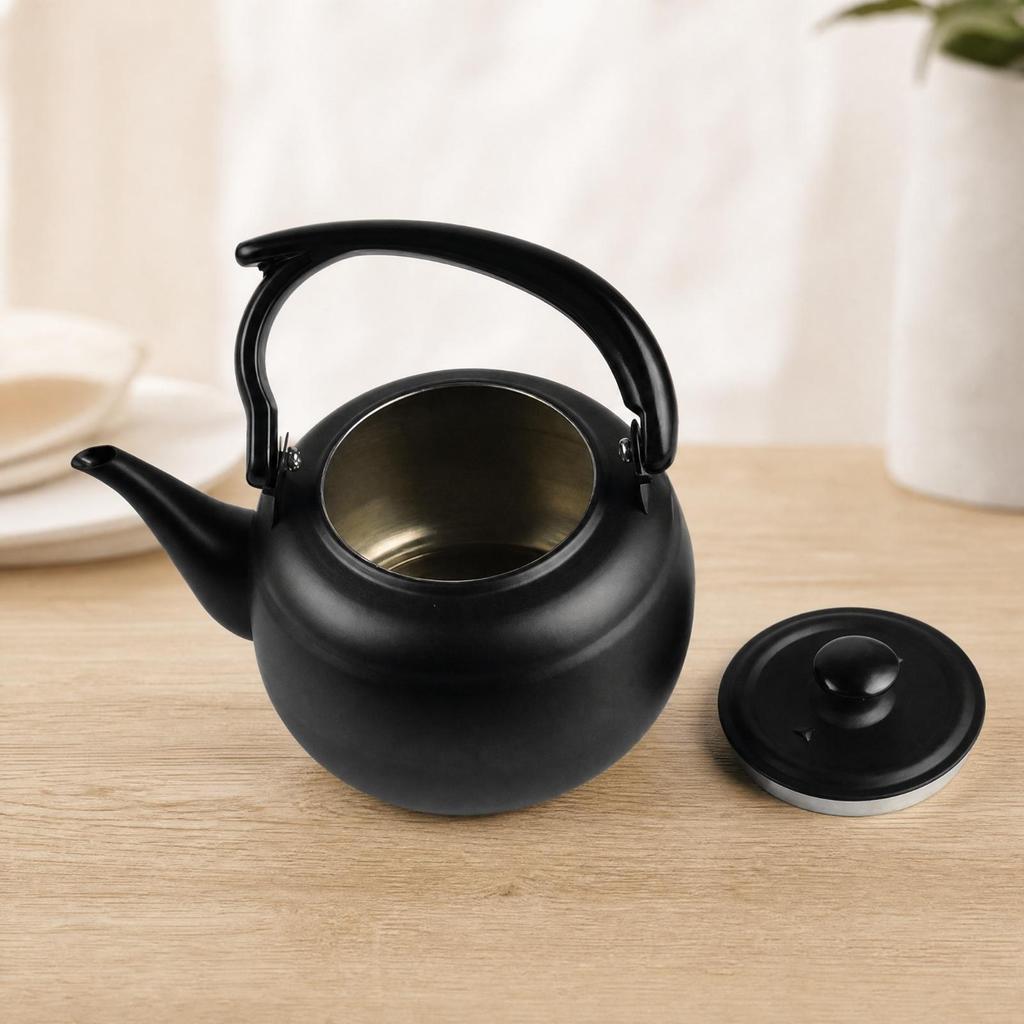 Black Stainless Steel Teapot Polished Rounded Stovetop Kettle Comfortable Grip