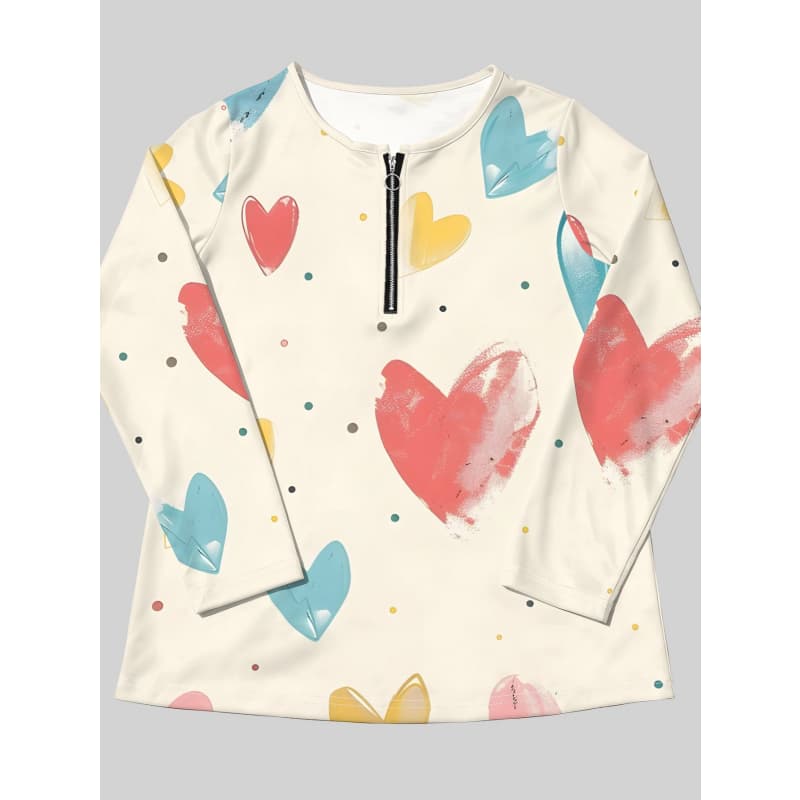 Women's Creative Printed Zipper Long-sleeved T-shirt, Breathable, Soft and Comfortable, Suitable for All-year-round Casual Wear