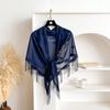 Solid Color Velvet Triangle Scarf Lace Hollow Out Fringe Shawl Breathable Fashion Wrap Cover‑Up Women