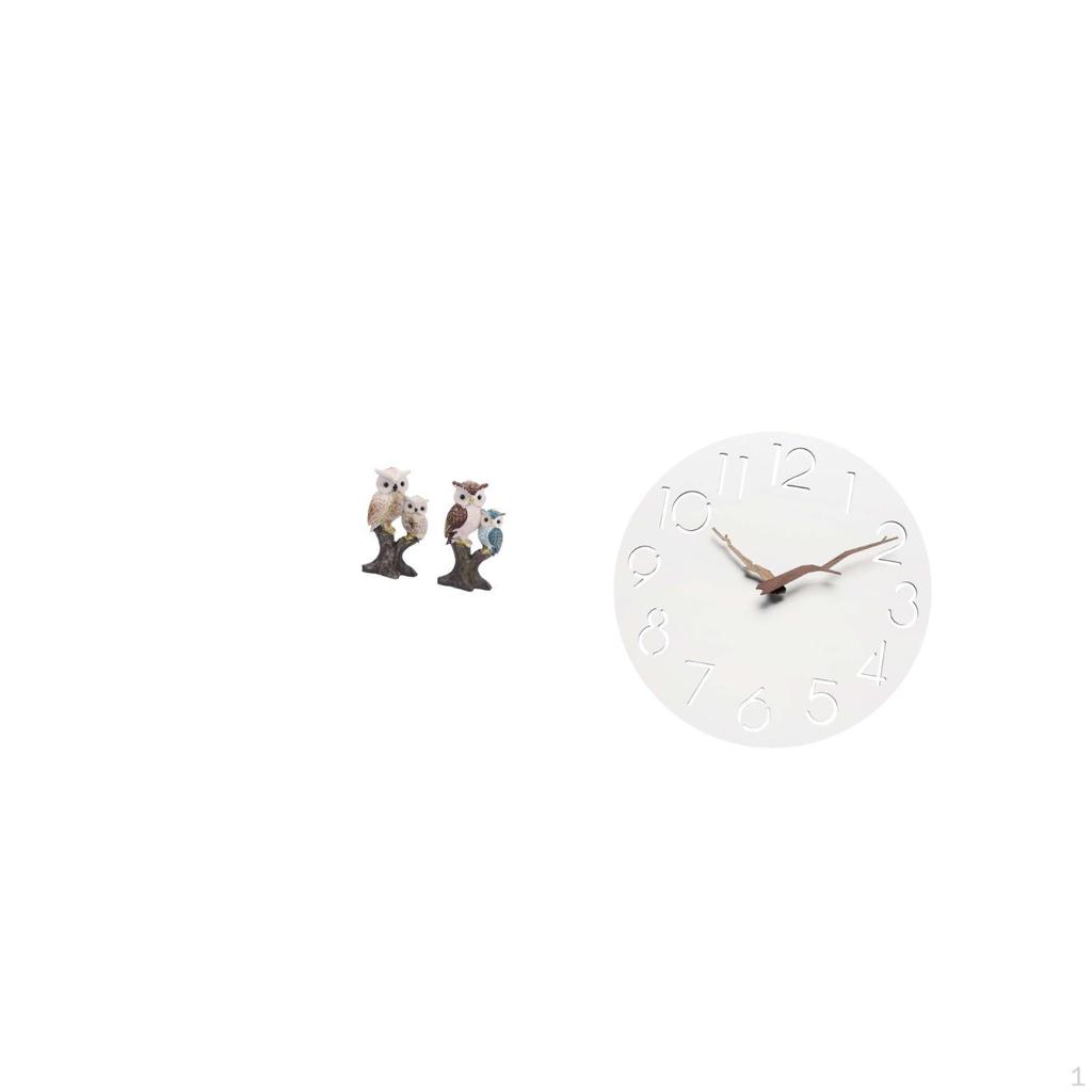 Realistic Owl Animal Sculpture Figurine with Silent Wall Clock Art for Indoor Office Living Room