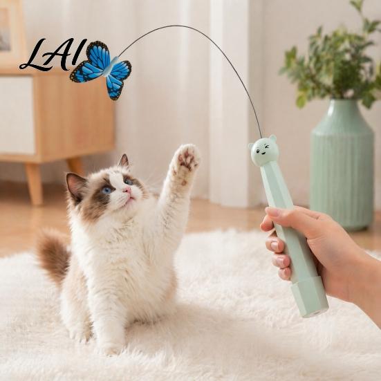 Handheld Cat Wand Toy Electric Butterfly Wand Rechargeable Interactive Toy 360 Spinning Self-Play Exercise Toys for Kittens with 2 Modes,