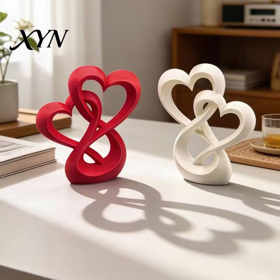 Couples Gift Decoration Intertwined Hearts Figurine, 3D Printed Love Statue, Table Eternal Togetherness Centerpiece Sculpture for Living Room Wedding