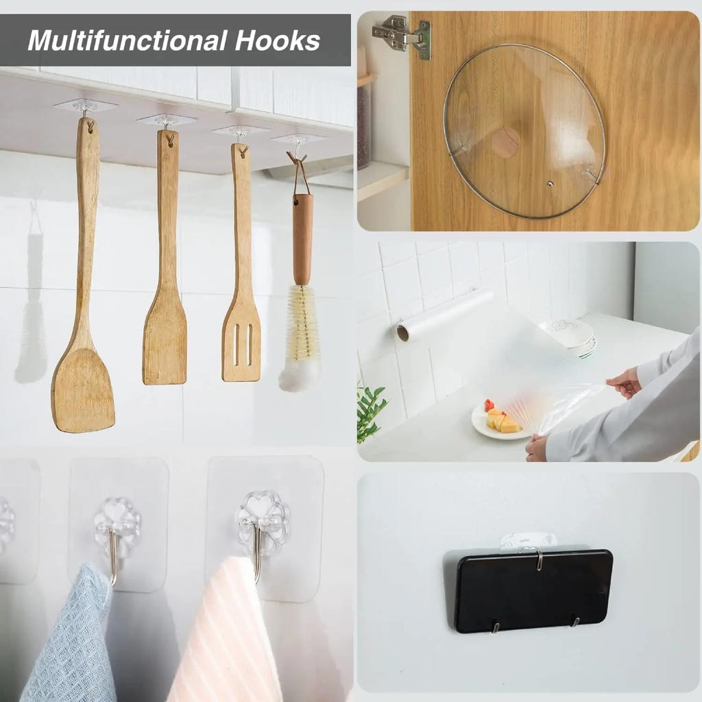 10-100PCS Transparent Stainless Steel Strong Self-adhesive Hooks Bathroom Towel Clothes Storage Sticky Hooks Key Pendant Storag