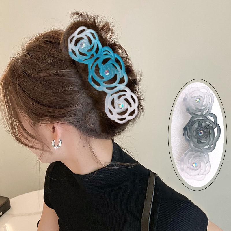 Korean Translucent Rose Hollow Claw Hair Clip - Versatile Solid Color Shark Clip Accessory
