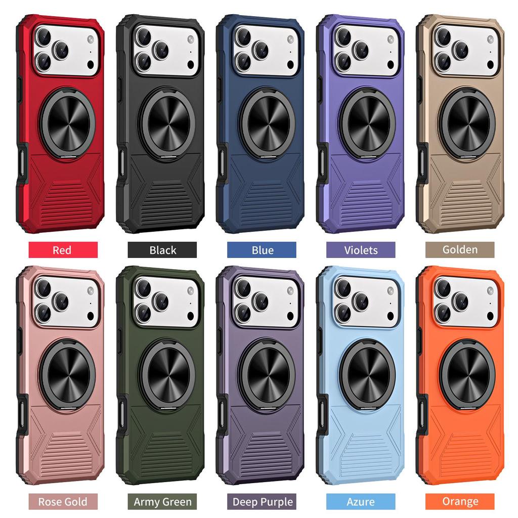 iPhone 17 Pro Max Drop-Proof Magnetic Case with 360° Rotating Ring Stand