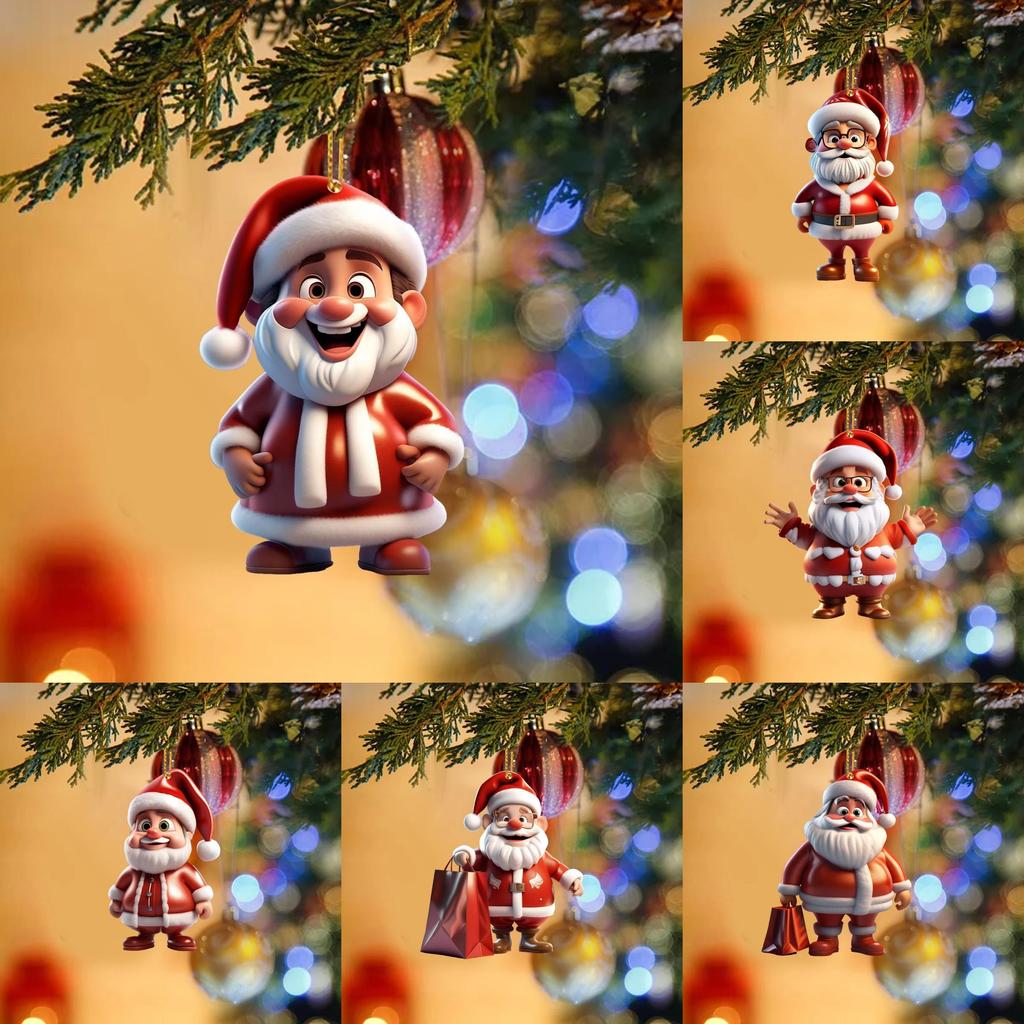Cartoon Santa Cute Claus Pattern Acrylic Pendant For Christmas Decoration