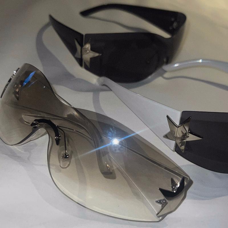 Y2k Motorcycle Rimless Sunglasses Goggle Windproof Sun Glasses Eyewear UV400 Five Star Eyeglasses Fashion Shades Oculos De Sol