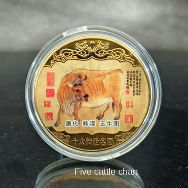 Топ-10 известных китайских картин, Цветные золотые монеты, Тысячи миль рек и гор, Реки и реки Цинмин, Поделки из металла, Мелкие монеты 40*1.5mm