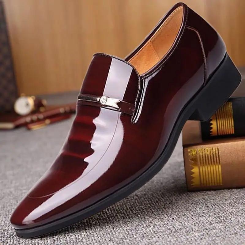 Bright Upper Men's Formal Shoes Patent Leather Spring Autumn Social Shoe Male Pointed Toe Gentleman New  Trend Party Style
