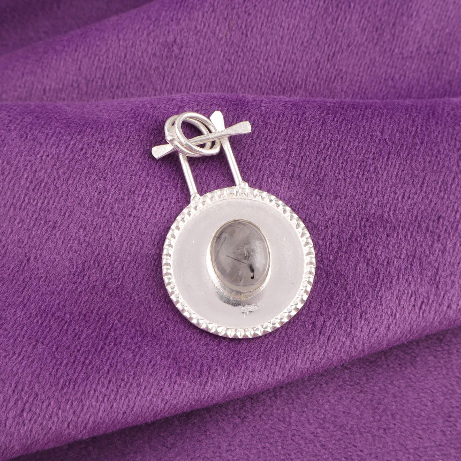 

Oval Natural Black Rutile Sisters Day Birthday Gift Pendant 925 Sterling Silver PP-57-33