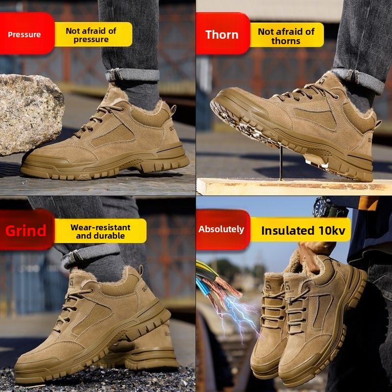 Fleece-lined Work Shoes for Men Woman Winter Steel Toe Boots Thickened Warm Woman Sneakers Anti-smashing Working Shoes Men36-46
