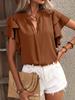 2025 Women's Summer V-Neck Casual Shirt with Double-Layer Ruffle Sleeves