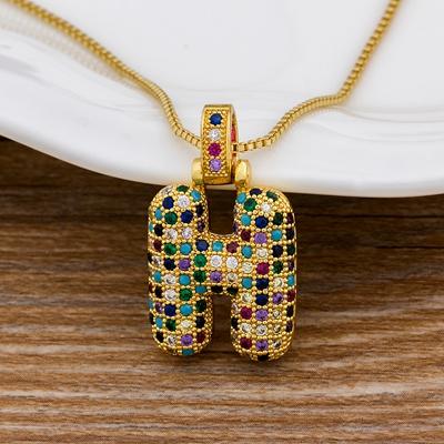 Nidin Fashion Luxury 26 Letters Copper Zircon Pendant Necklace for Women Rainbow Initials Name Necklace Wedding Party Jewelry