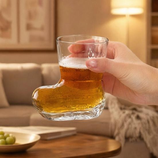 Creative Boot Shape Glass Cup, 300ml Novelty Boot Tumbler for Whiskey Beer Juice Coffee, Unique Home Bar Gift