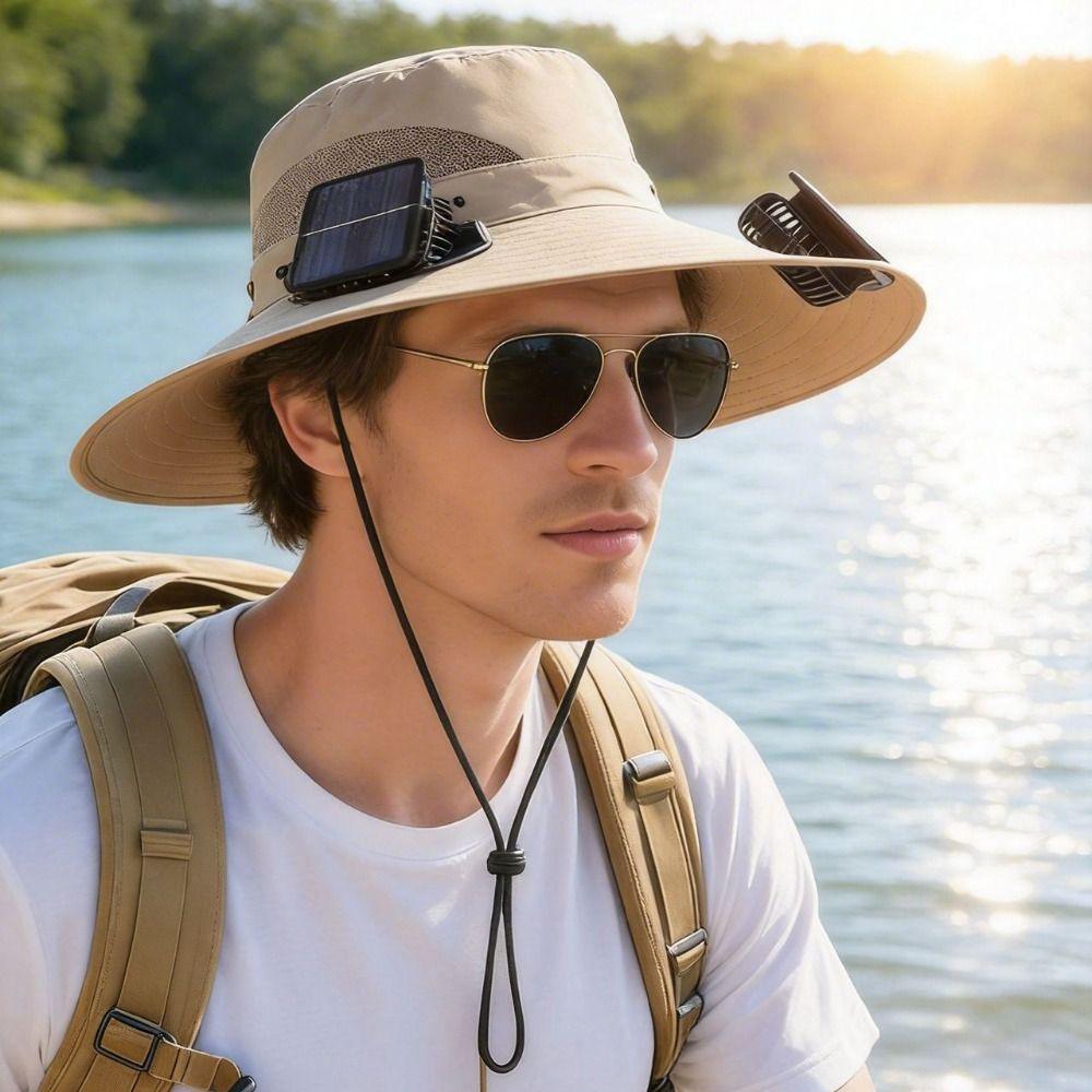 Breathable Solar Fan Hat 3 Speeds Wide Brim Sun Cap Convenient Cooling Fisherman Hat Camping
