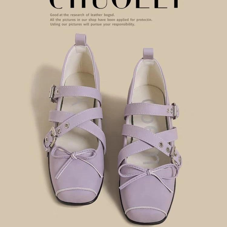 

Fashion Women s Mary Jane Shoes Square Toe Bow One-line Buckle Women s Flat Shoes Leisure Dress Shallow Mouth Ballet Zapatillas De Mujer 40 фиолетовый