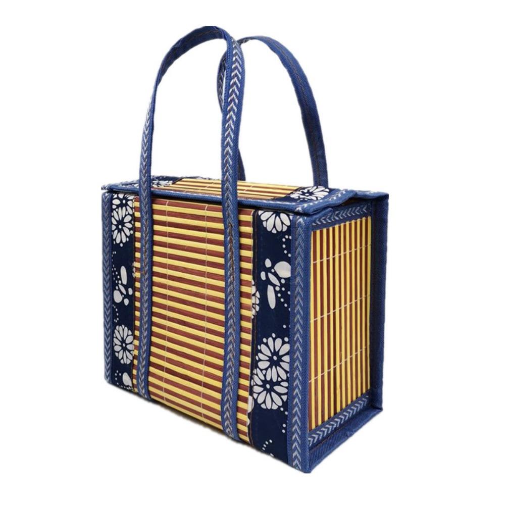 

Large Capacity Bamboo Picnic Basket Foldable Sundries Snacks Basket Hand-Woven Basket for Home Style D