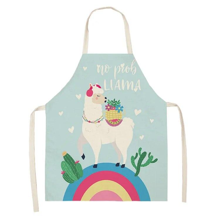 Avental de algodão e linho da série Cute Alpaca Avental de cozinha Babador para cozinhar e assar em casa Ferramenta de limpeza e antiincrustante