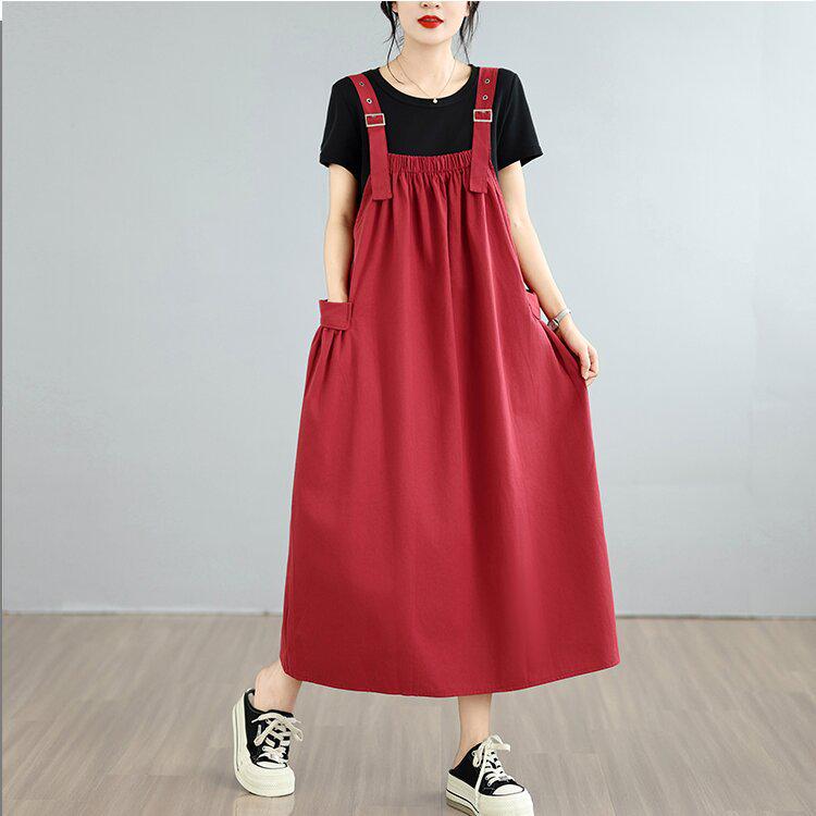 Sleek Summer Korean-Style Plus-Size Spaghetti Strap Overalls Dress