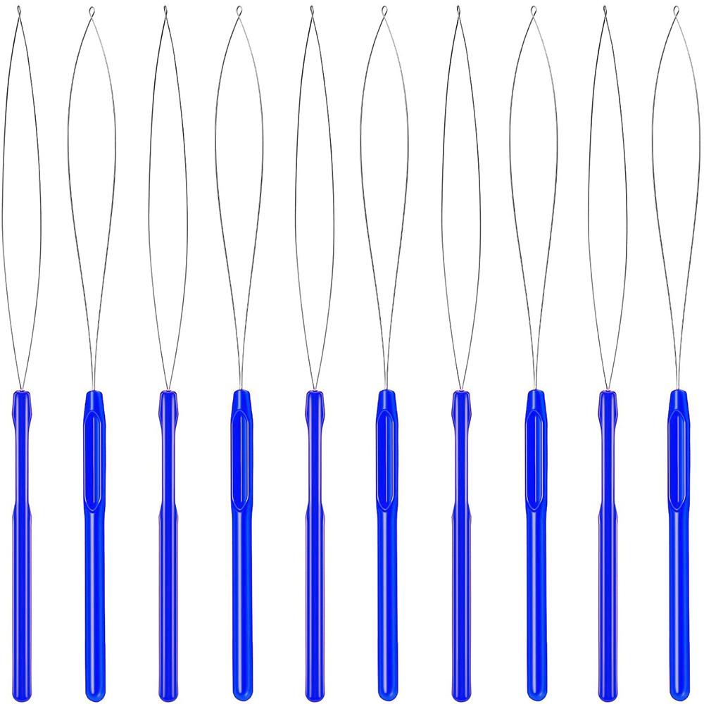 10pcs Hair Extension Loop Needle Threader Pulling Hook Tool and Bead Device Tool Loop Threader Hook Needle For Hair Extensions