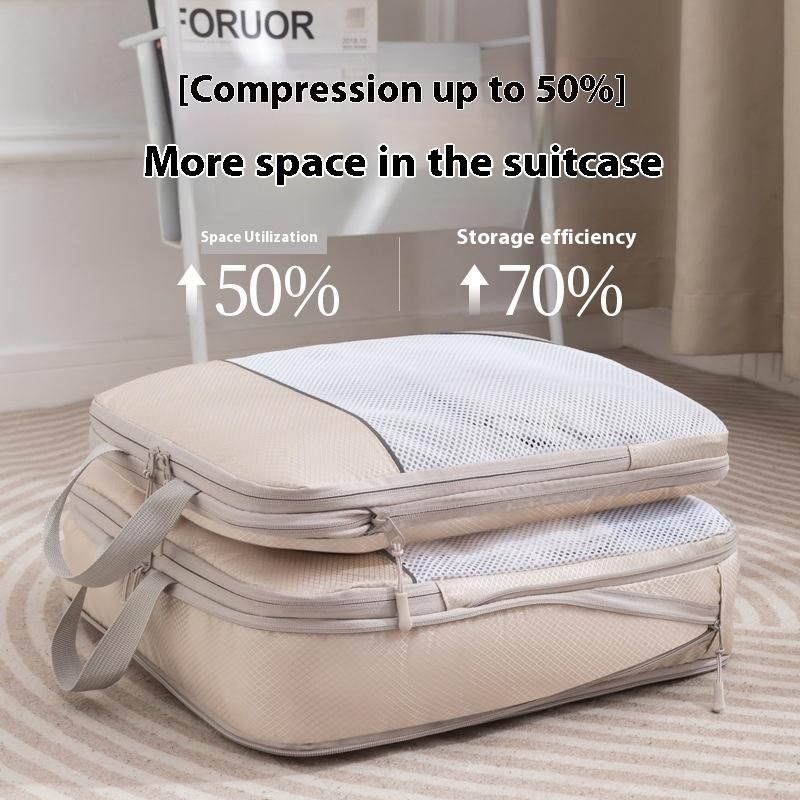 6Pcs Travel Compressed Packing Cubes Storage Organizer Set With Drawstring Bag Luggage Portable Lightweight Suitcase Bag