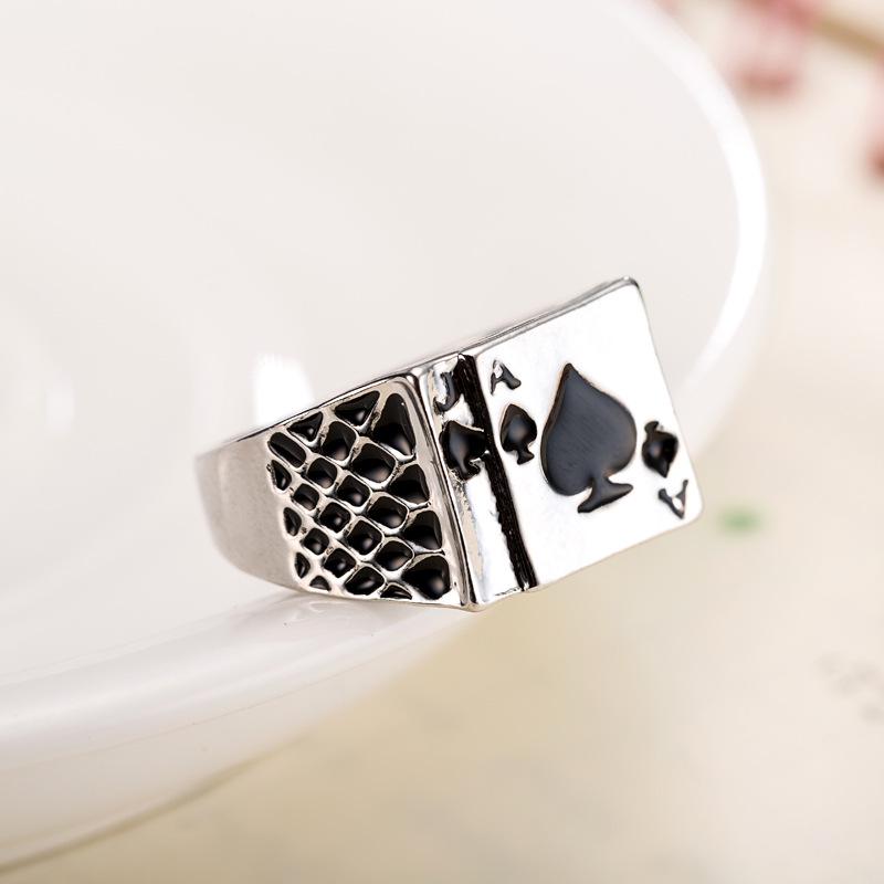 Ace of Spades Poker Ring Oil Dripping Trendy Ring Men's Punk Style