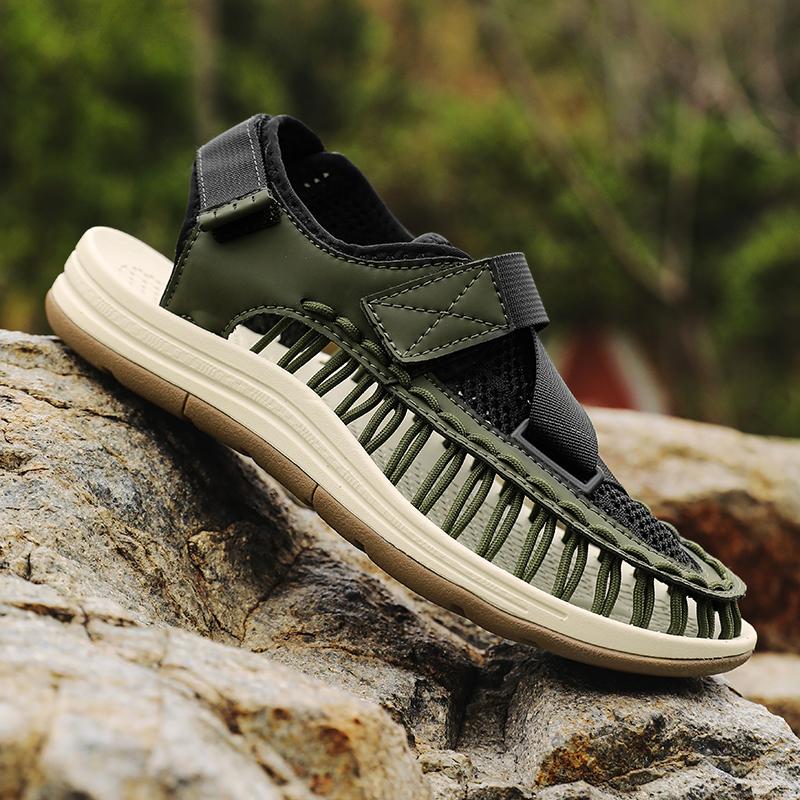 

Fashion Summer Fashion Sports Outdoor Breathable Mens Leather Sandal Casual Comfortable Soft Sole Beach Sandals Quality Hollow Out Shoes 47 зелёный