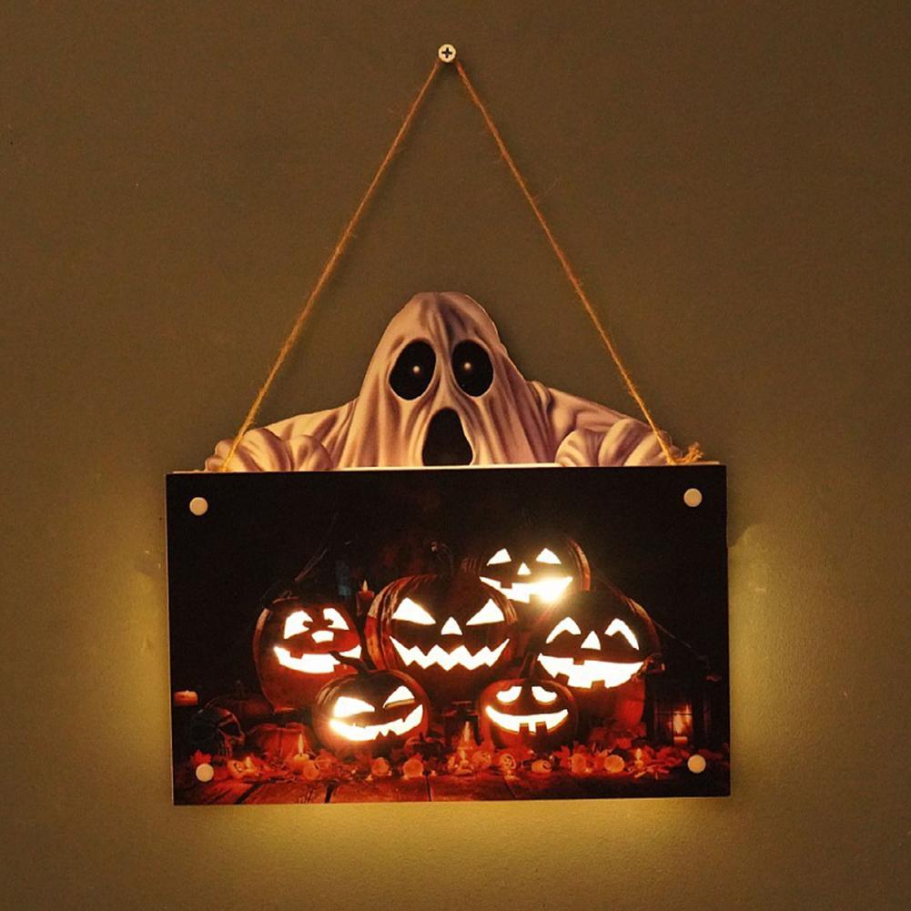 Halloween Wooden Hanging Signs Pendant Led Night Light For Home Office School Party Haunted House
