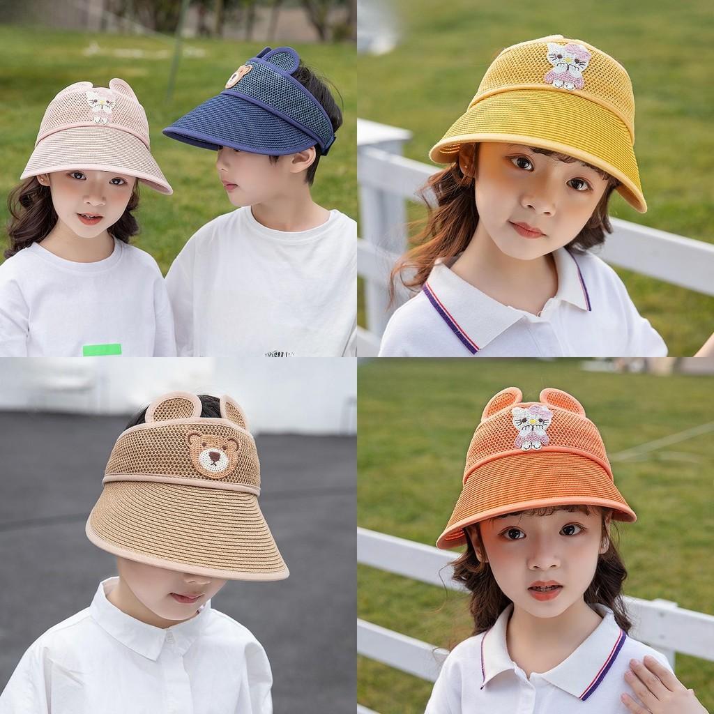 Summer Breathable Kid Sun Hat Wide Brim Cartoon Bear Sunshade Outdoor Activities