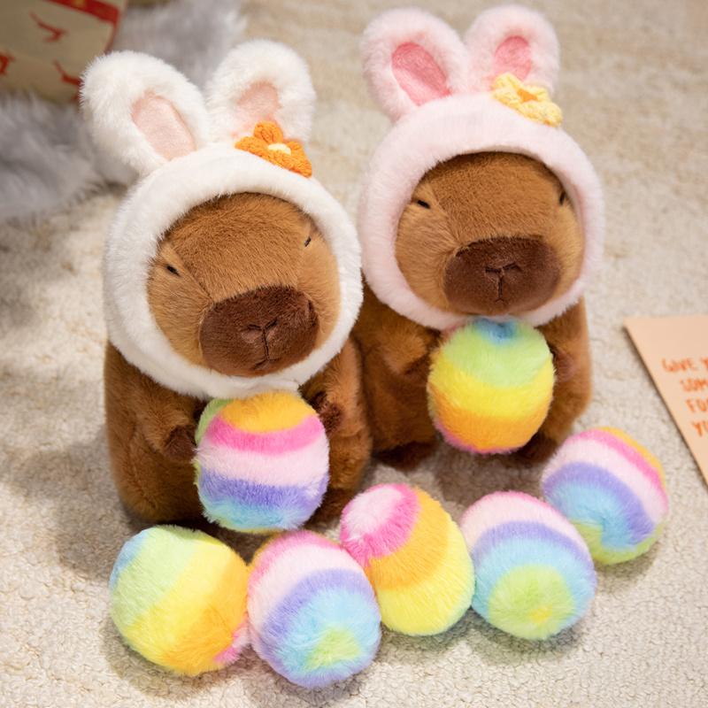 Easter Egg Capybara Stuffed Plush Toys Cute Animal Capybara Plushies Doll Bunny Rabbit Ears Hats Happy Easter Decor Kids Favor