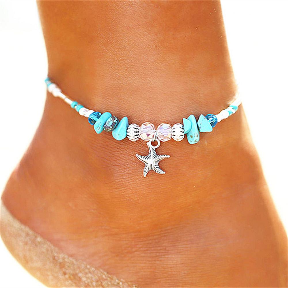 Vintage Starfish Pendant Anklets Stone Beads Ankle Women Summer Beach Handmade Bohemian Foot Chain travelling Souvenir Gifts