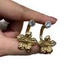 Fashion Niche Retro Earrings Russian Gold Copper Plated 18K Gold Casting Beating Pattern Five-Petal Flower Earrings Women